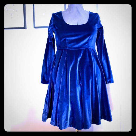 Blue Velvet Vintage OOAK Tailored Empire Dress - Picture 8 of 8